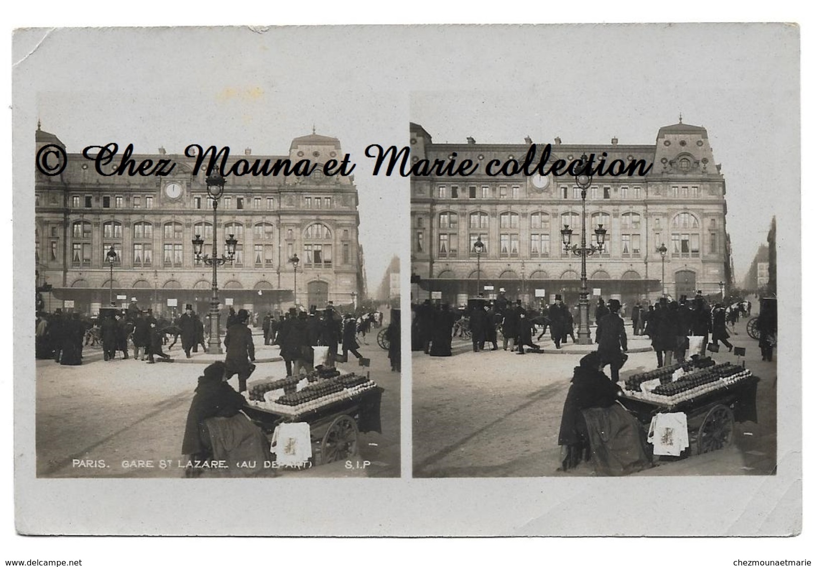 PARIS - GARE ST LAZARE - MARCHANDE DE POMMES - CARTE PHOTO STEREO - Straßenhandel Und Kleingewerbe