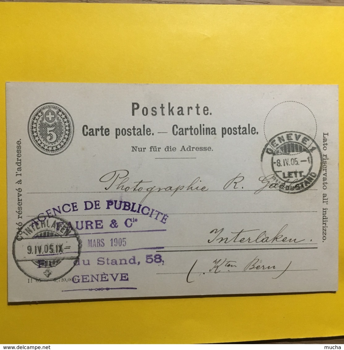 8030 - Agence De Publicité Faure Genève 08.04.1905 Pour Interlaken - Entiers Postaux