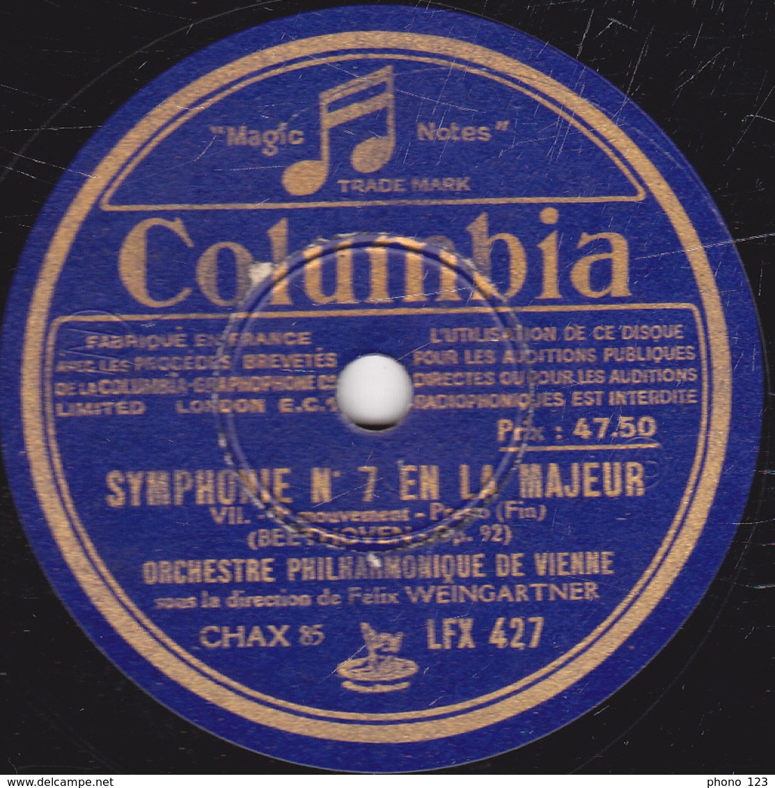 78 Trs - 30 Cm - état TB -  SYMPHONIE N°7 EN LA MAJEUR (BEETHOVEN) ORCH. PHILHARMONIQUE DE VIENNE - 78 G - Dischi Per Fonografi