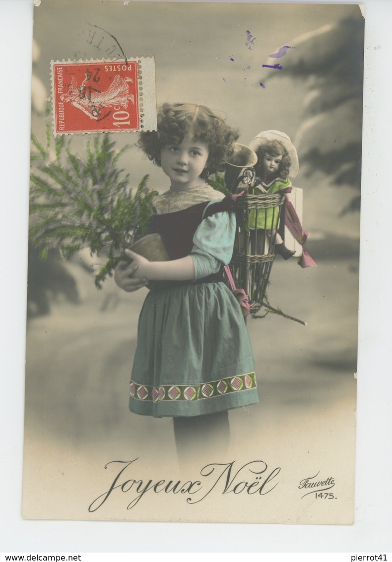 ENFANTS - LITTLE GIRL - MAEDCHEN - Jolie Carte Fantaisie Portrait Fillette Avec Hotte Poupée "Joyeux Noël" - Altri & Non Classificati