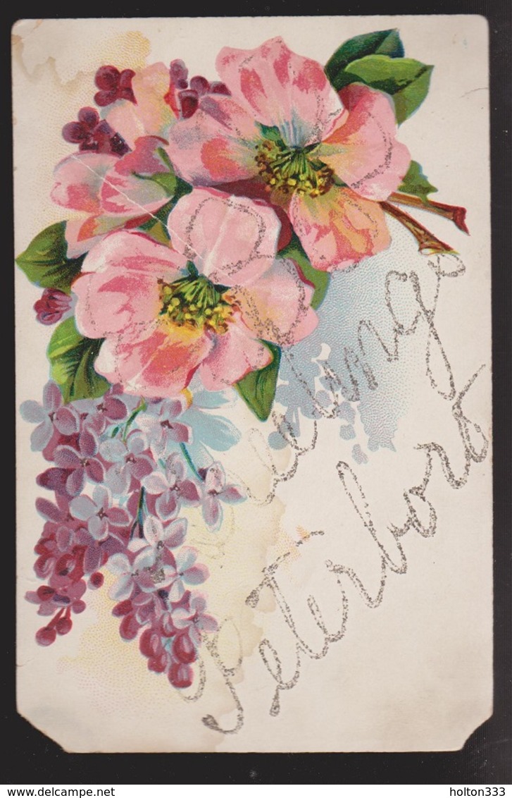 General Greetings - Flowers & Lettering In Glitter - Used - Damaged - Greetings From...