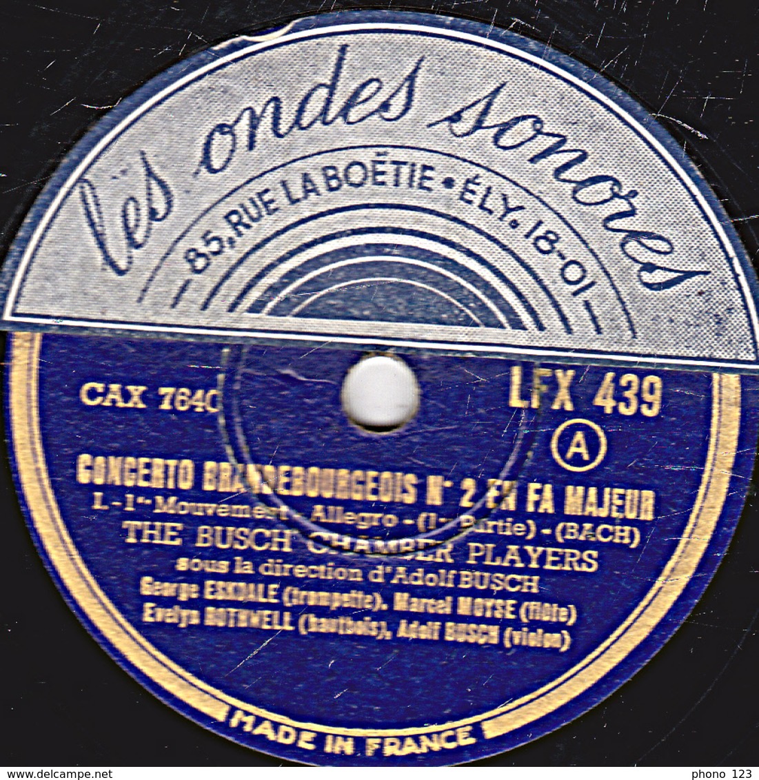 78 Trs - 30 Cm - état B - 2 Disques - CONCERTO BRANDEBOURGEOIS N°2 EN FA MAJEUR - THE BUSCH' CHAMBER PLAYERS - 78 T - Disques Pour Gramophone