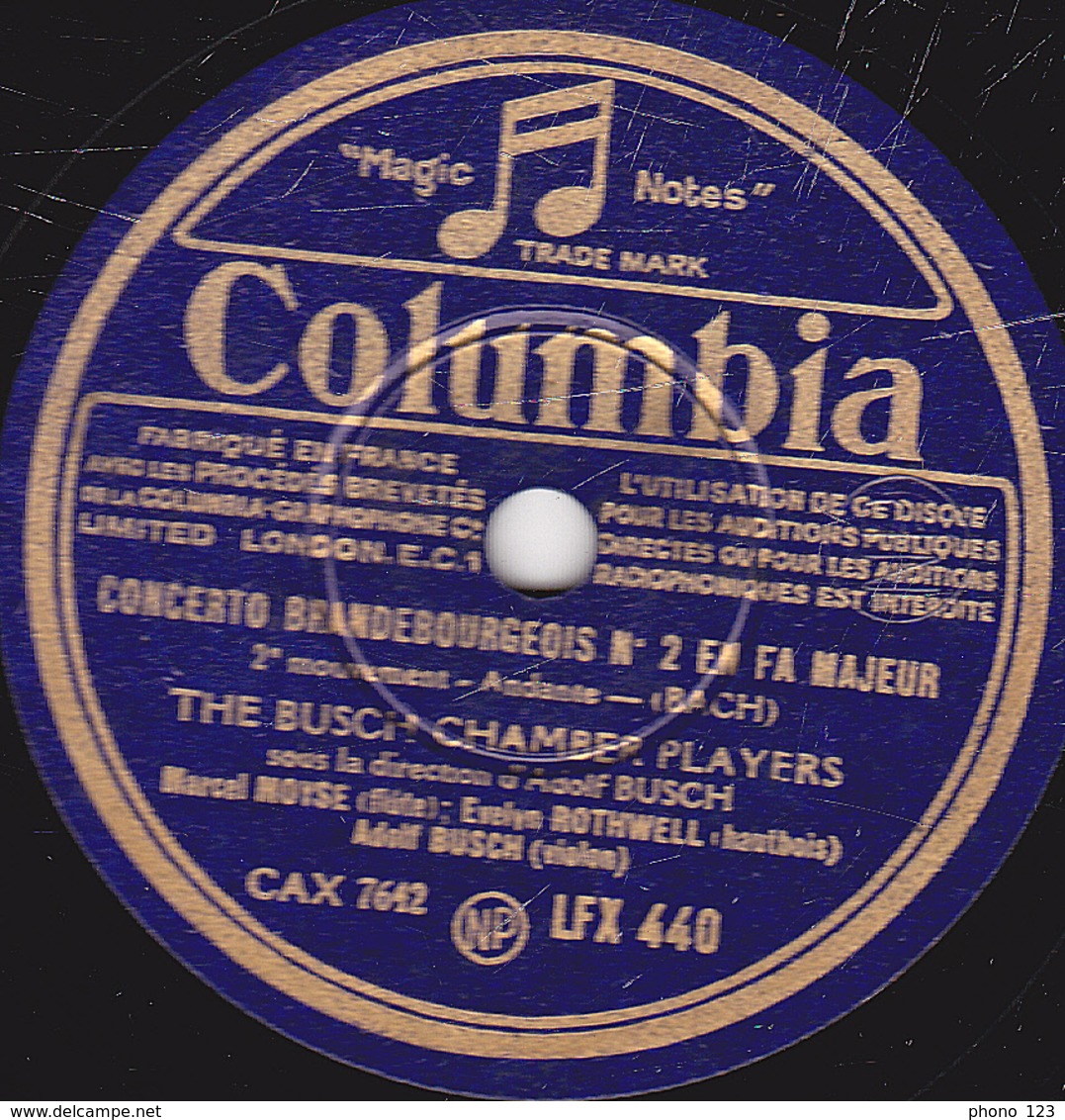 78 Trs - 30 Cm - état B - 2 Disques - CONCERTO BRANDEBOURGEOIS N°2 EN FA MAJEUR - THE BUSCH' CHAMBER PLAYERS - 78 Rpm - Schellackplatten