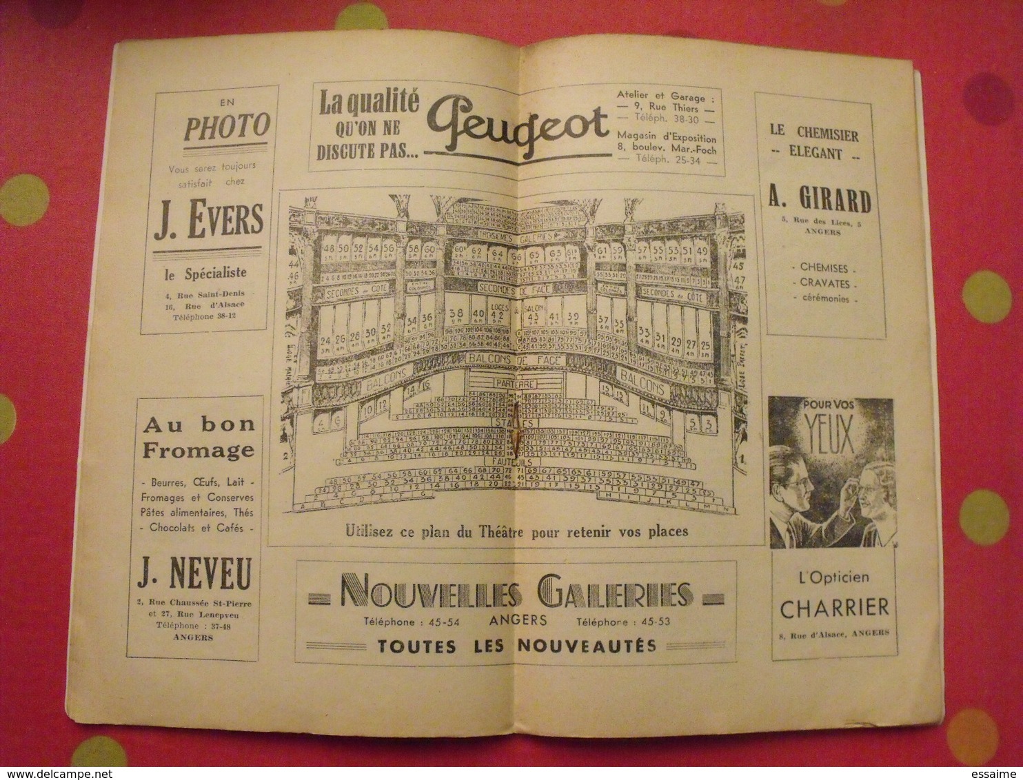 Angers. grand théâtre saison 1937-38. normandie. 36 pages. photos des artistes. publicités locales