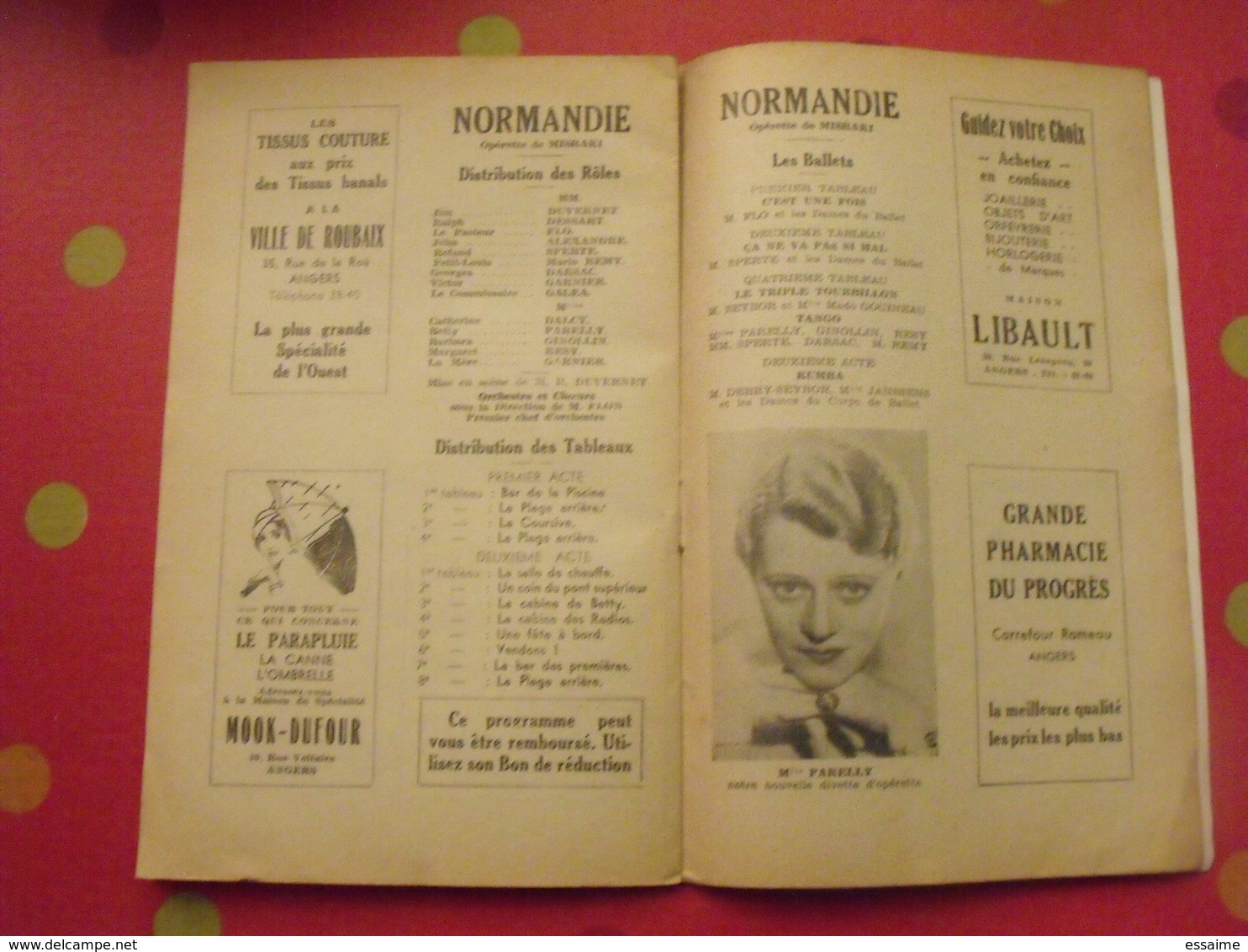 Angers. grand théâtre saison 1937-38. normandie. 36 pages. photos des artistes. publicités locales