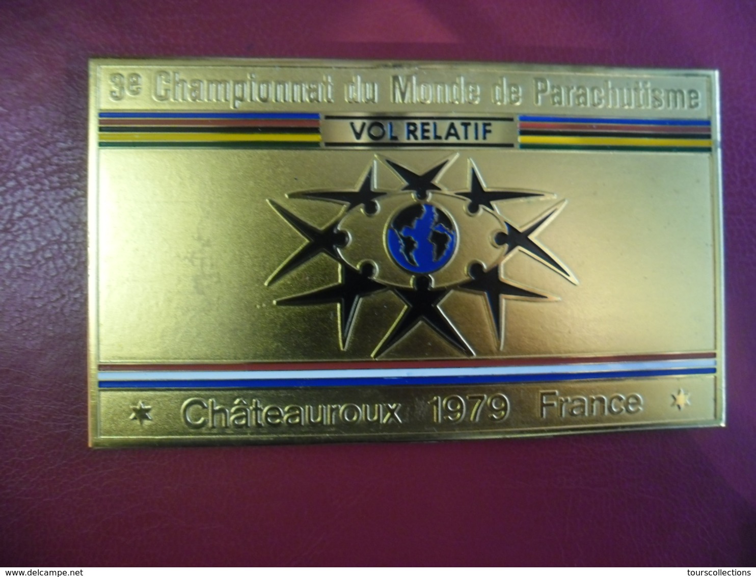 PLAQUE En METAL 11 X 6,5 Cm MEDAILLE PARACHUTISME VOL RELATIF CHATEAUROUX (36) En 1979 @ 3° Championnat Du Monde - Fallschirmspringen