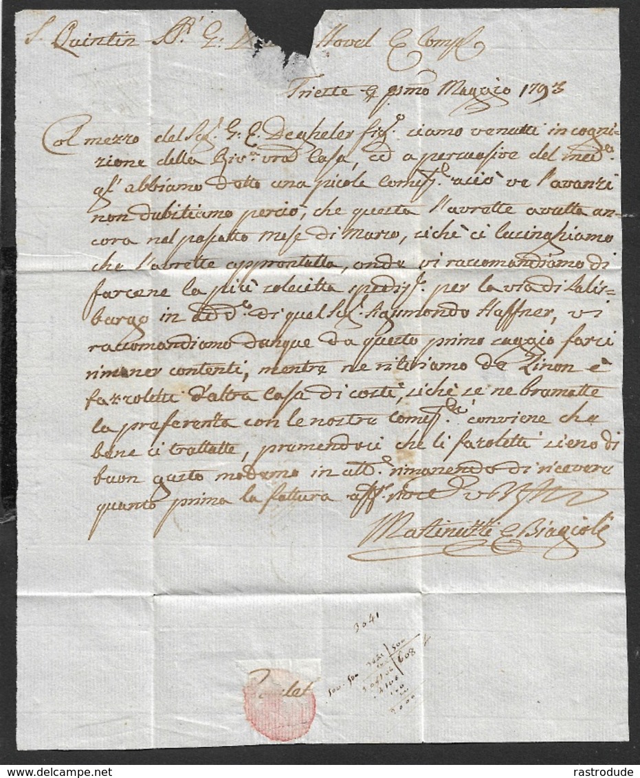 1793 LAC - TRIESTE Vers ST.QUENTIN  - Marque Frontiere D'ALLEMAGNE - 1701-1800: Précurseurs XVIII