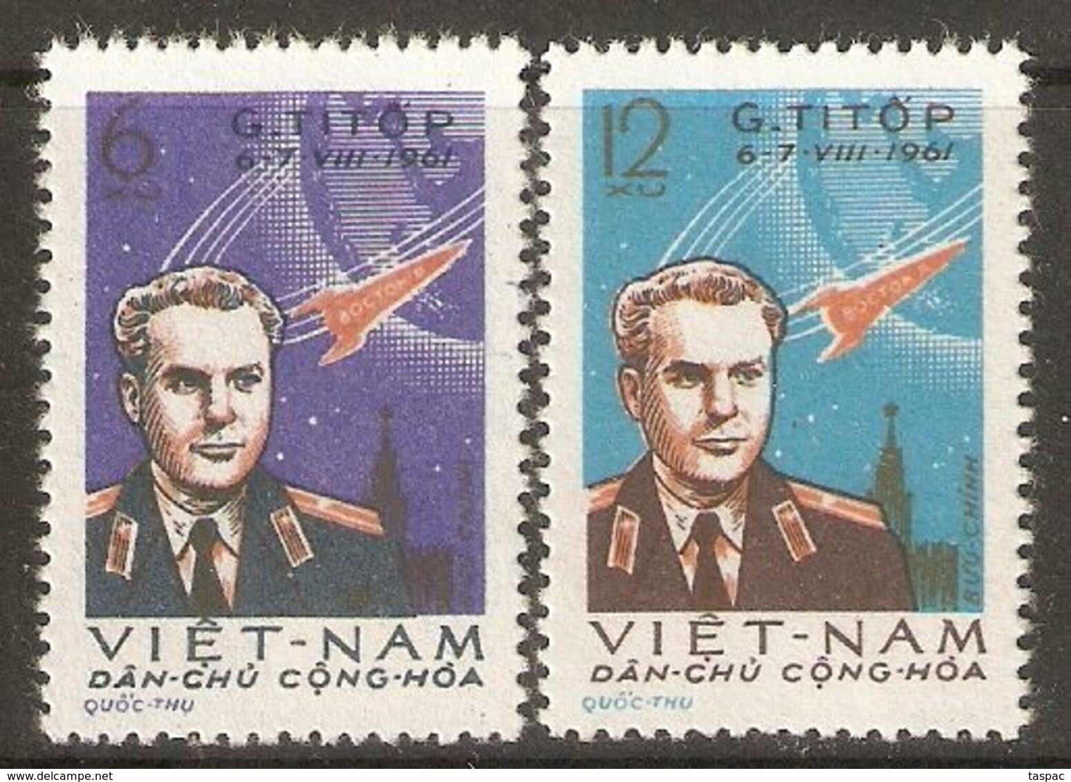 North Vietnam 1961 Mi# 181-182 (*) Mint No Gum - Gherman Titov's Space Flight - Vietnam