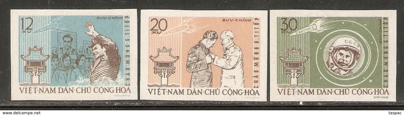 North Vietnam 1962 Mi# 217-219 U (*) Mint No Gum - Imperf. - Visit By Gherman Titov / Space - Vietnam