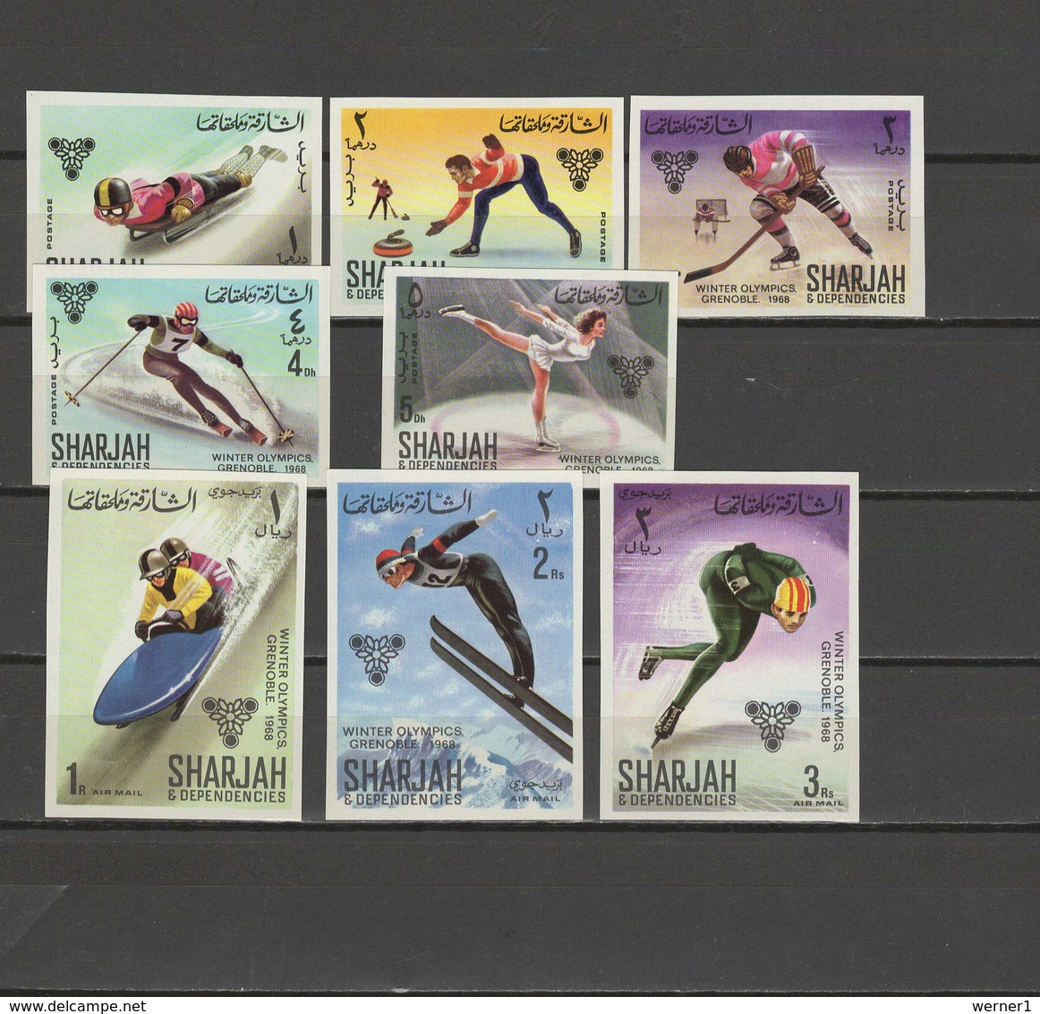 Sharjah 1968 Olympic Games Grenoble Set Of 8 Imperf. MNH - Hiver 1968: Grenoble