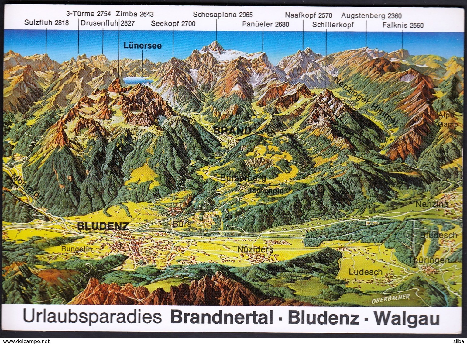 Austria / Vorarlberg / Urlaubsparadies Brandnertal-Bludenz-Walgau / Landkarte, Panoramakarte / Uncirculated, Unused - Bludenz