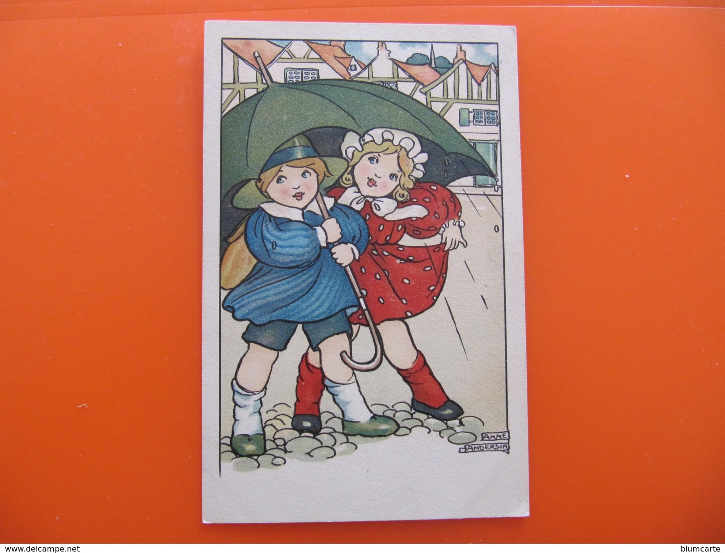 CPA -  Illustrateur : ANNE ANDERSON - ENFANTS SOUS UN PARAPLUIE - Autres & Non Classés