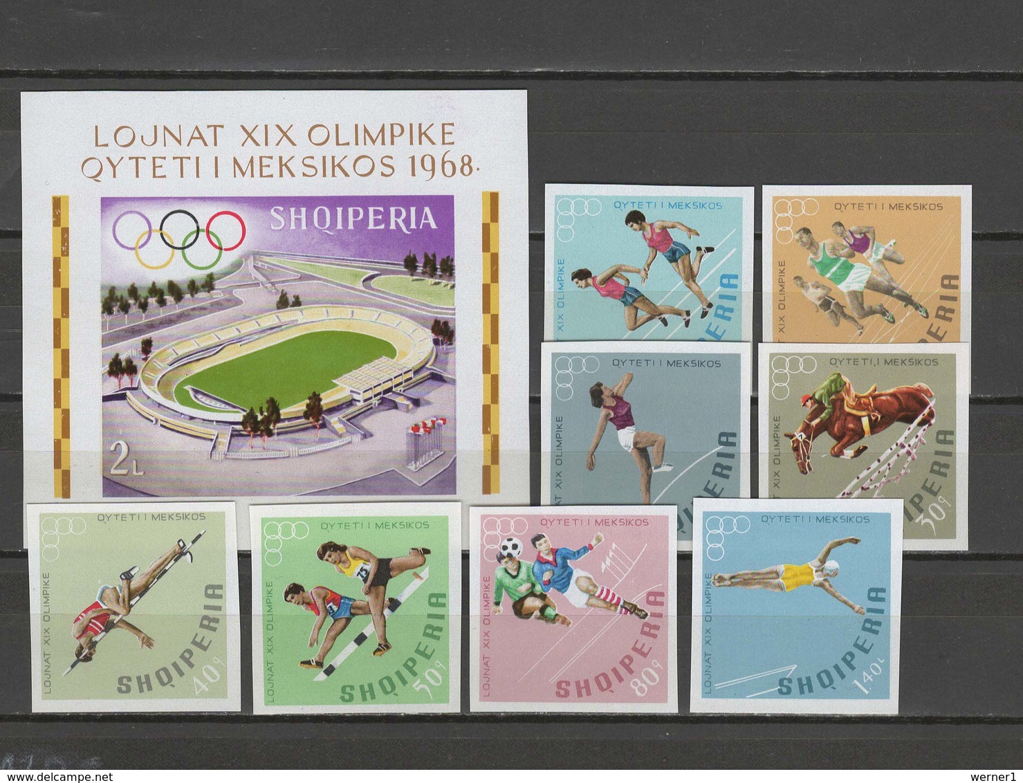 Albania 1968 Olympic Games Mexico, Football Soccer, Equestrian Etc. Set Of 8 + S/s Imperf. MNH - Sommer 1968: Mexico