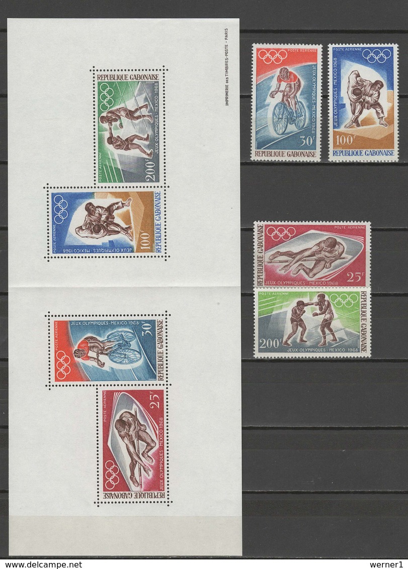 Gabon 1968 Olympic Games Mexico, Cycling, Judo Etc. Set Of 4 + S/s MNH - Sommer 1968: Mexico