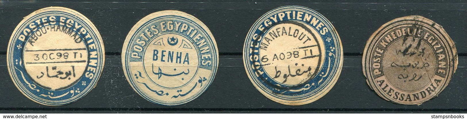 Egypt Inter-Postal Seals X4 Used. Abou Hammad. Benha. Manfalout. Alessandria - 1866-1914 Khedivate Of Egypt