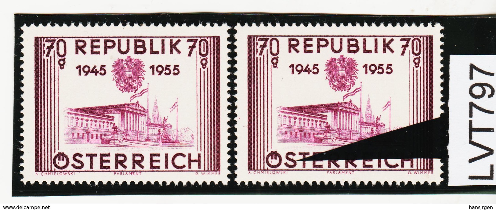 LVT797 ÖSTERREICH 1955 Michl 1012 PLATTENFEHLER FARBSTRICH Durch "S" ** Postfrisch - Abarten & Kuriositäten