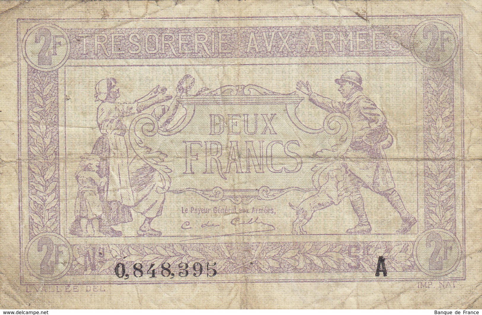 Billet 2 F Trésorerie Aux Armées 1917 FAY VF 5.1 Lettre A - 1917-1919 Trésorerie Aux Armées