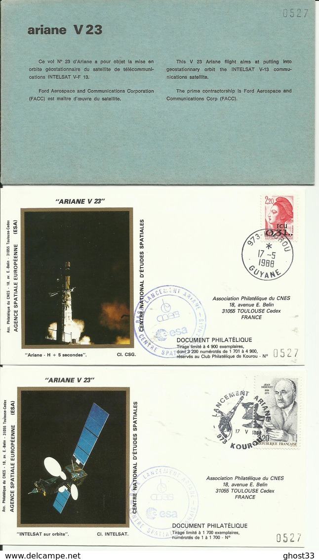 Lancement Fusée ARIANE V23 - 17/05/1988 - Pochette Lancement CNES - 3 Documents - CENTRE SPATIAL GUYANAIS - ESPACE - Europa