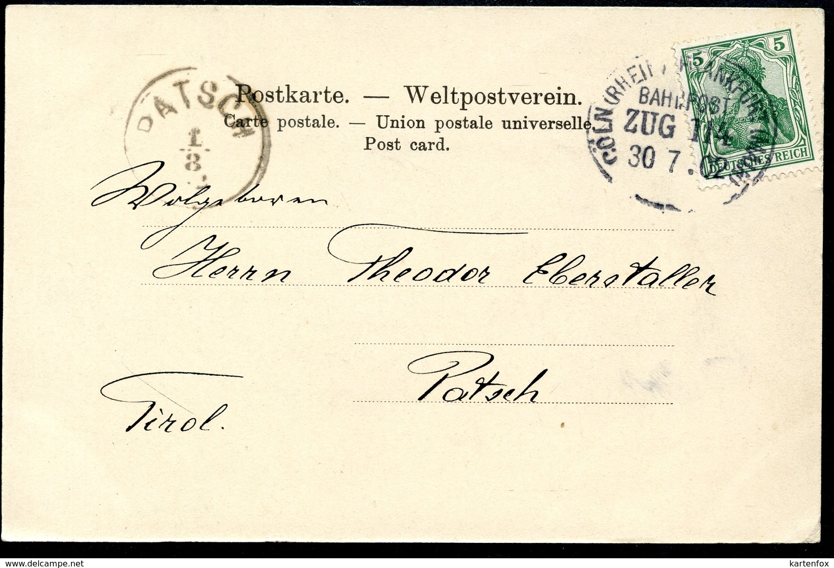 Boppard, GRUSS Aus,30.7.1902, Bahnpost-Stempel, Cöln - Frankfurt Main, Zug 114 - Rhein-Hunsrueck-Kreis