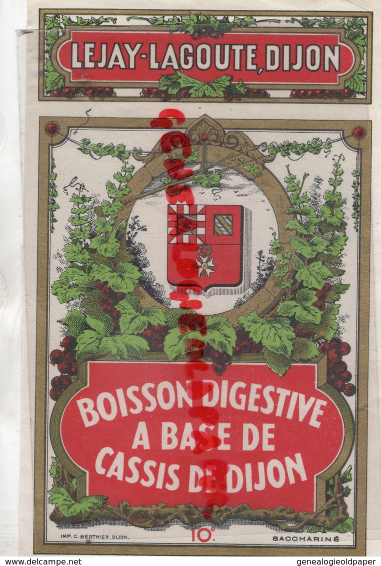 21- DIJON-   ETIQUETTE CASSIS DE DIJON- LEJAY LAGOUTE-IMPRIMERIE C. BERTHIER - Autres & Non Classés