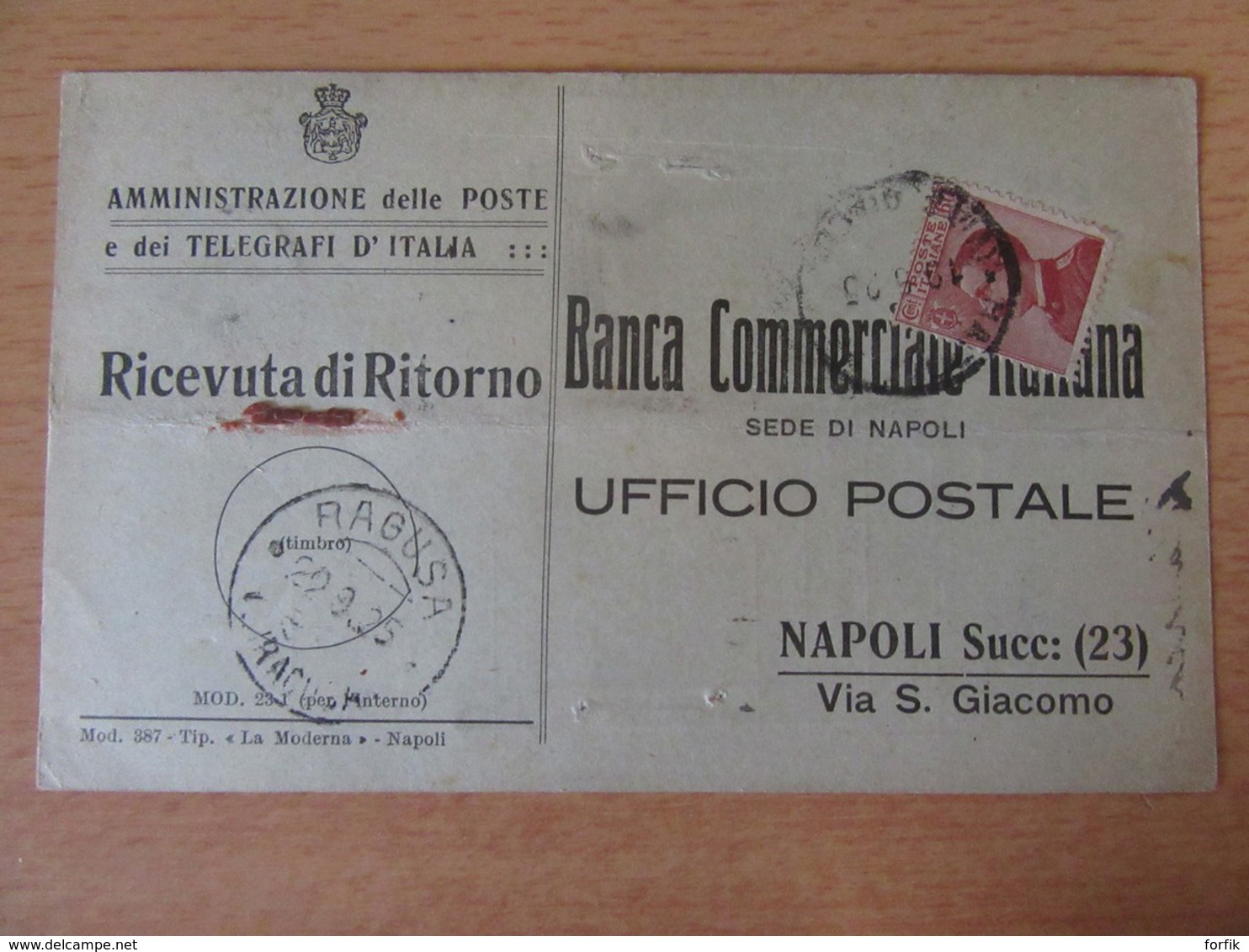 Italie - 2 Telegraphes De La "Banca Commerciale Italiana" Avec Timbres YT N°108 - Cachets Ragusa / Mondaino 1925 - Marcophilie