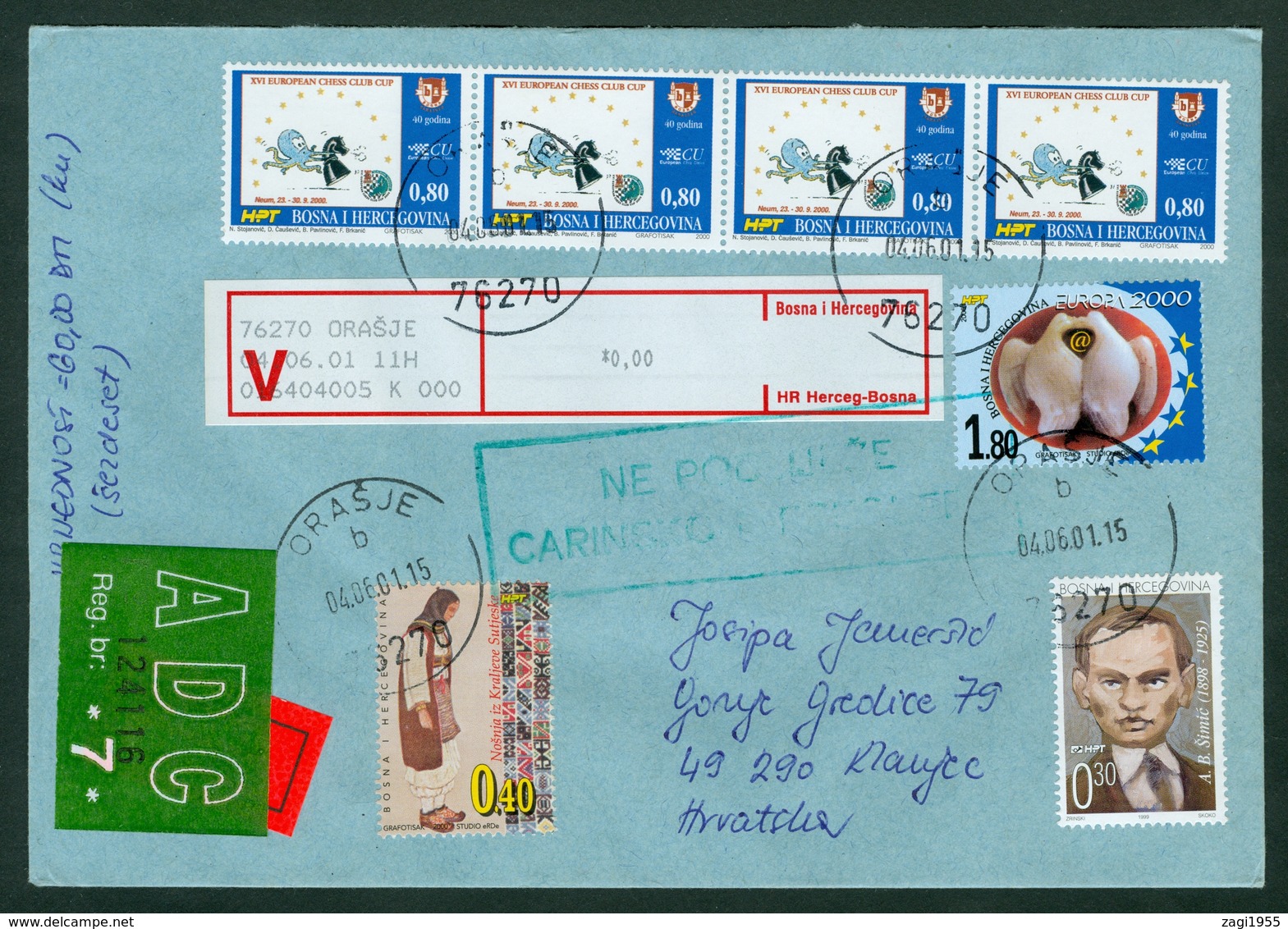 Bosnia And Herzegovina 2000 Mostar Chess CEPT Simic Meter Stamp 'HR Herceg-Bosna' Michel 62 Recom. Letter Cover BiH - Bosnia And Herzegovina