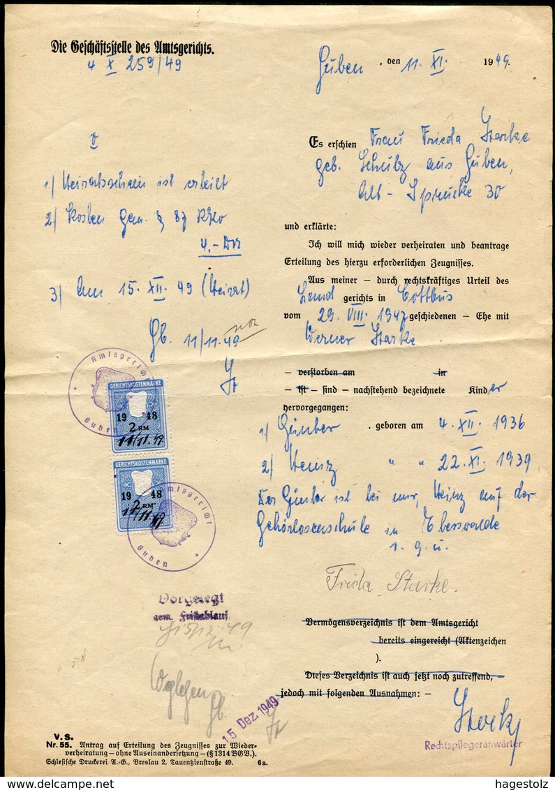 Germany SBZ 1948 Soviet Occupation Zone BRANDENBURG Guben Revenue Court Fee Gerichtskostenmarke Fiscal Tax Document USSR - Andere & Zonder Classificatie