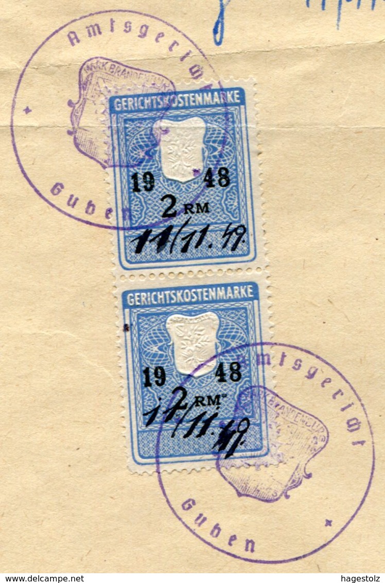 Germany SBZ 1948 Soviet Occupation Zone BRANDENBURG Guben Revenue Court Fee Gerichtskostenmarke Fiscal Tax Document USSR - Andere & Zonder Classificatie