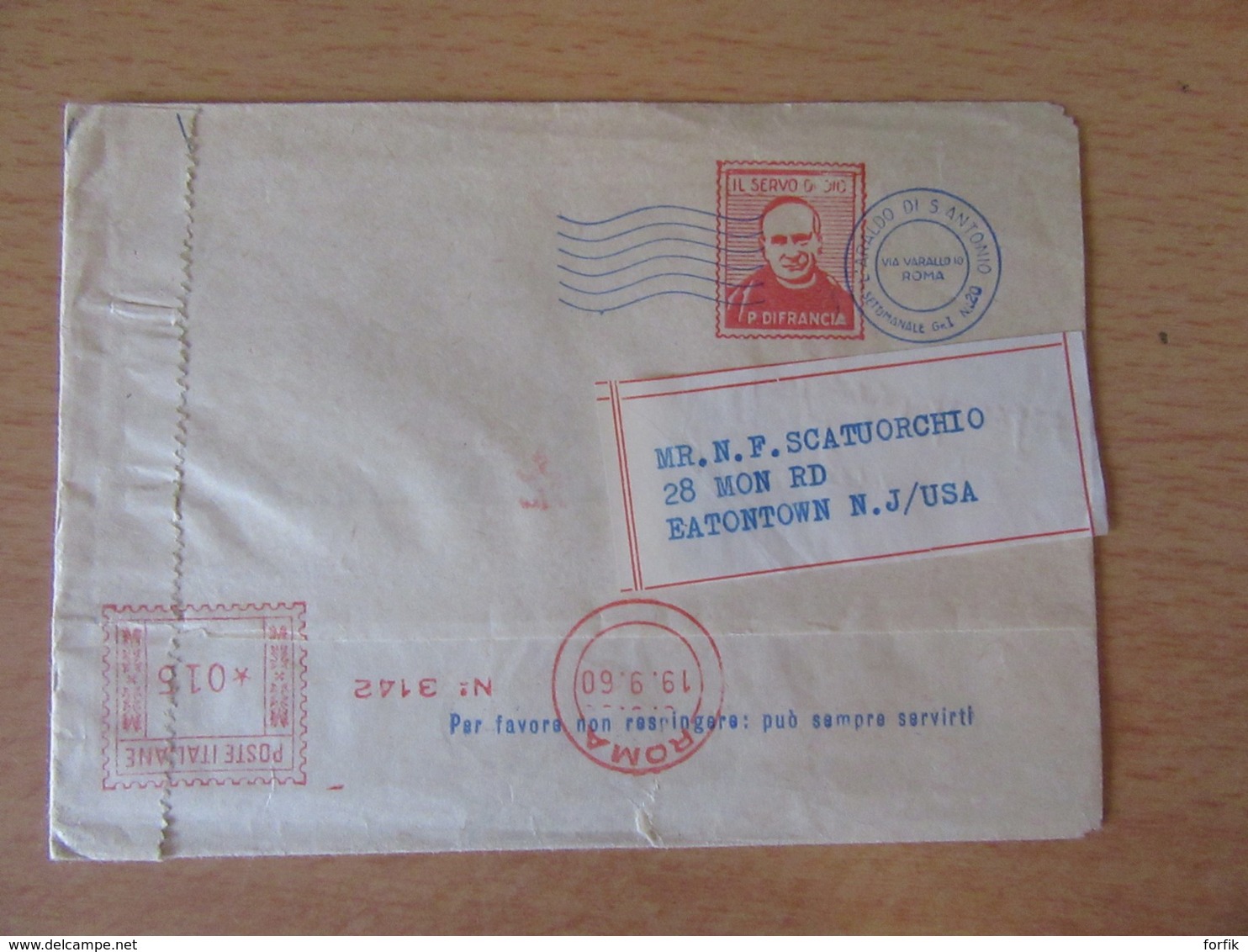 Italie Vers USA - Belle Oblitération / Empreinte Mécanique P. DI FRANCIA Roma 1960 Sur Enveloppe - 1946-60: Marcophilie