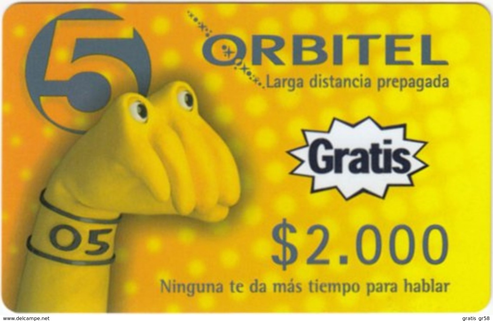 Colombia - CO-ORB-009,  Remote Memory, Fist In Yellow - Text Gratis, 2,000 $, 9/00, Mint - Colombie