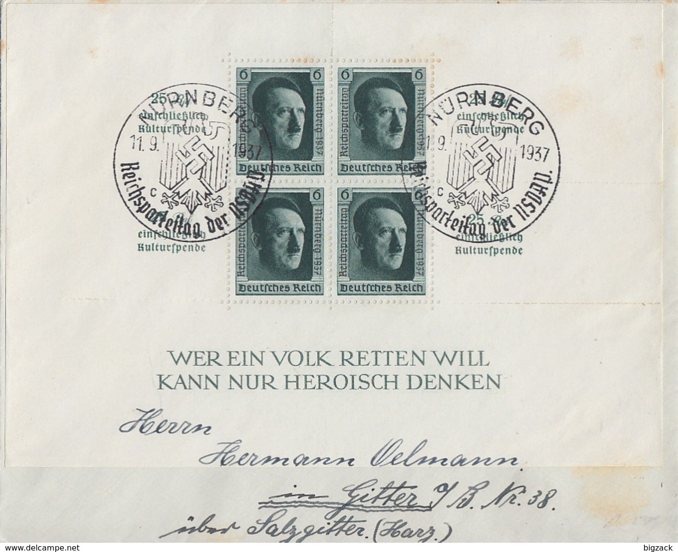 DR Brief EF Minr.Block 11 SST Nürnberg 11.9.37 - Briefe U. Dokumente