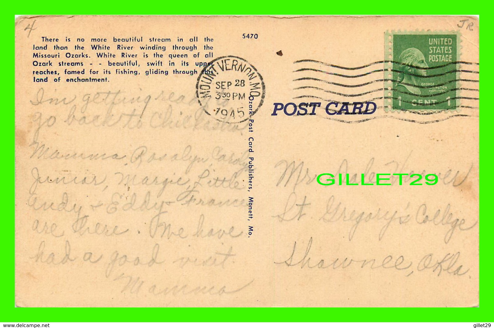 OZARKS, MO - WHITE RIVER IN THE MISSOURI - TRAVEL IN 1945 - - Other & Unclassified