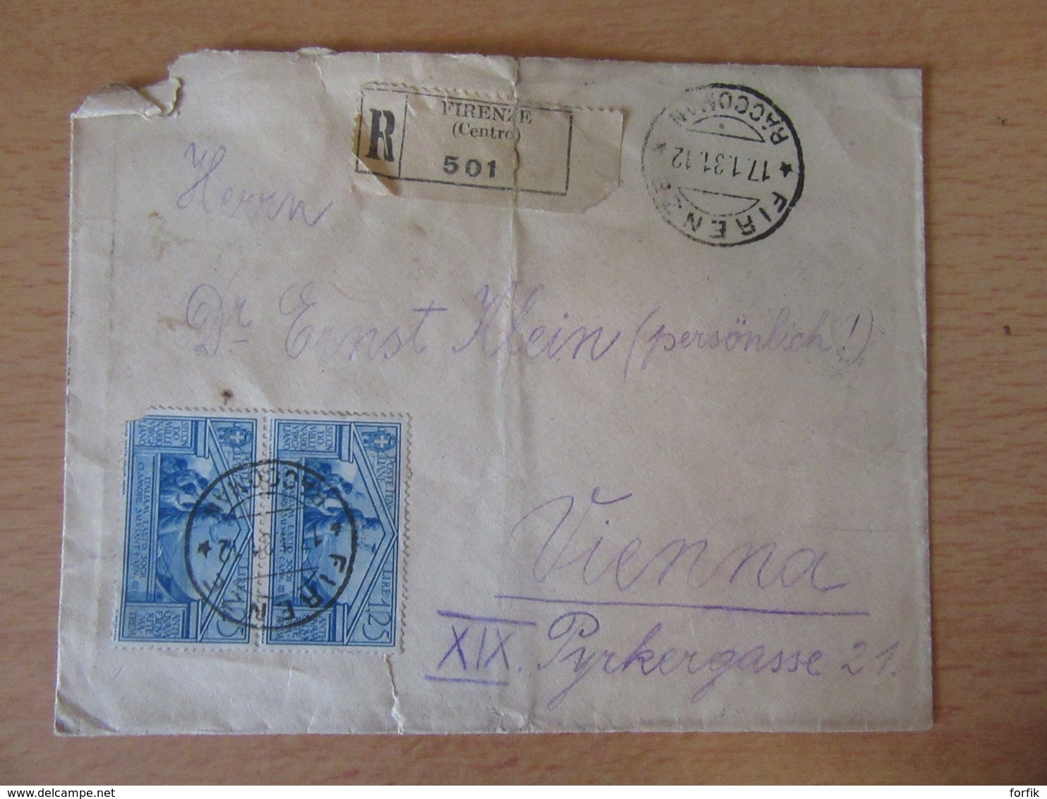 Italie Vers Autriche - Recommandé Firenze (Florence) N°501 - Paire De Timbres YT N°269 - Nombreux Cachets - 1931 - Storia Postale