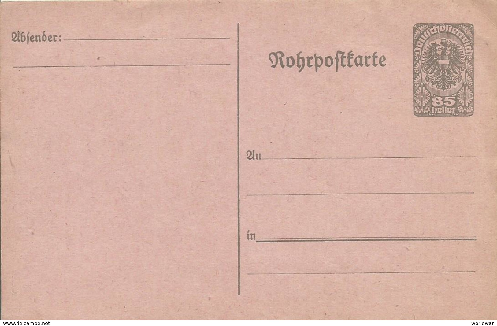 1920  Rohrpostkarte 85 Heller Neu - Other & Unclassified