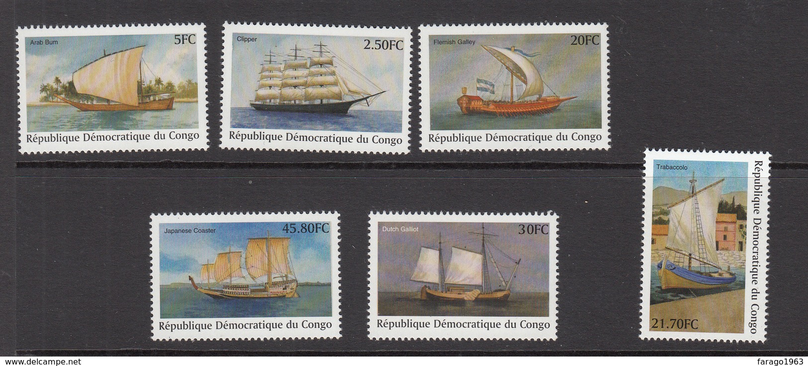 2001 Congo Democratique Ships Bateaux   Complete Set Of 6   MNH - Neufs