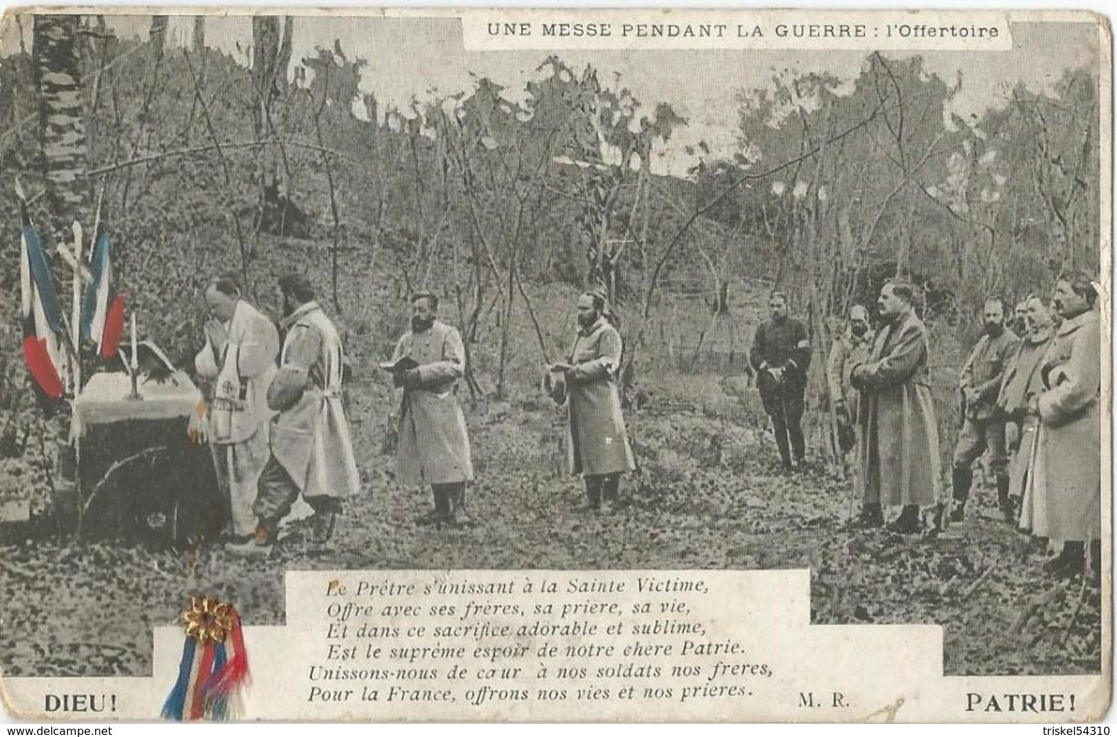 Carte Postale Soldats Français, Messe Pendant La Guerre: L'offertoire / Cocarde Bleu Blanc Rouge / 14-18 / WW1 / POILU - 1914-18