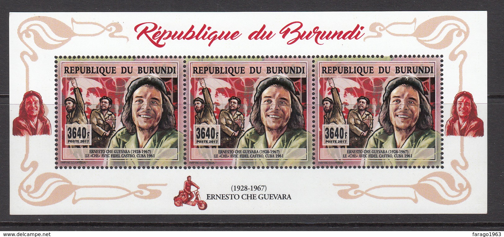 2015 Burundi "Che" Guevera Motorcycle  Miniature Sheet Of 3 MNH - Neufs