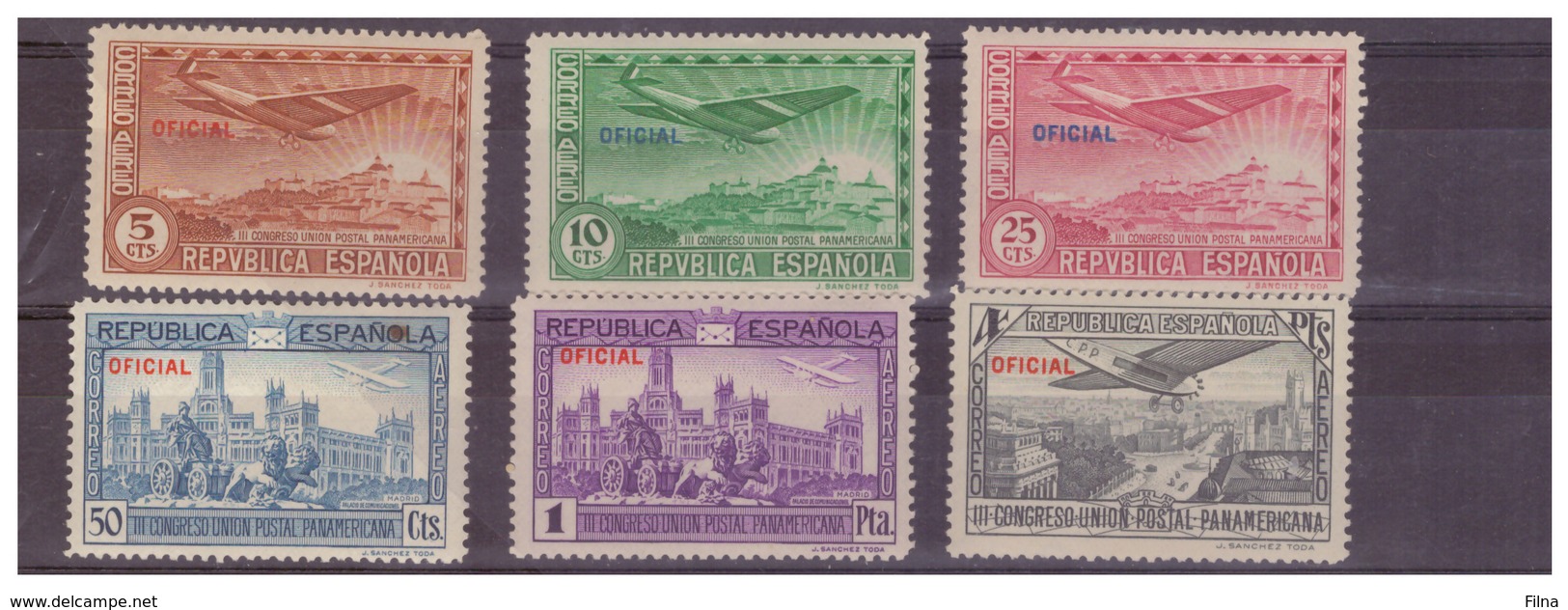 SPAGNA - 1931- 3° CONGR. UN. PANAMERICANA. SOPRASTAMPATI. DIFETTI E  ALCUNI VALORI CON GOMMA LEGGERMENTE BICOLORE.-MNH** - Nuovi