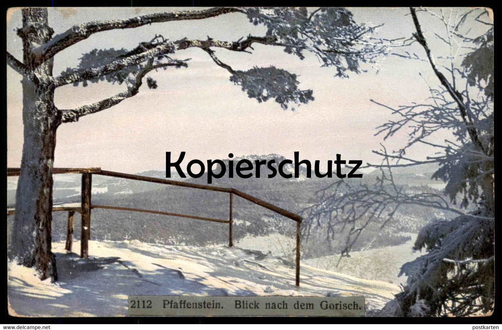 ALTE POSTKARTE PFAFFENSTEIN BLICK NACH GORISCH Gohrisch Winter Schnee Lilienstein Photochromie Ansichtskarte Postcard AK - Gohrisch