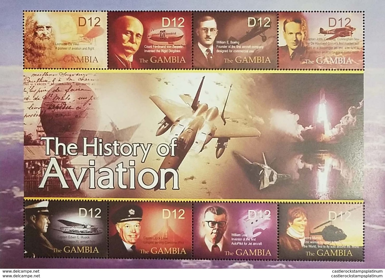 L) 2003 GAMBIA, THE HISTORY OF AVIATION, PEOPLE, PILOT, D12, FLIGHT, AIRPLANE, MNH - Gambia (1965-...)