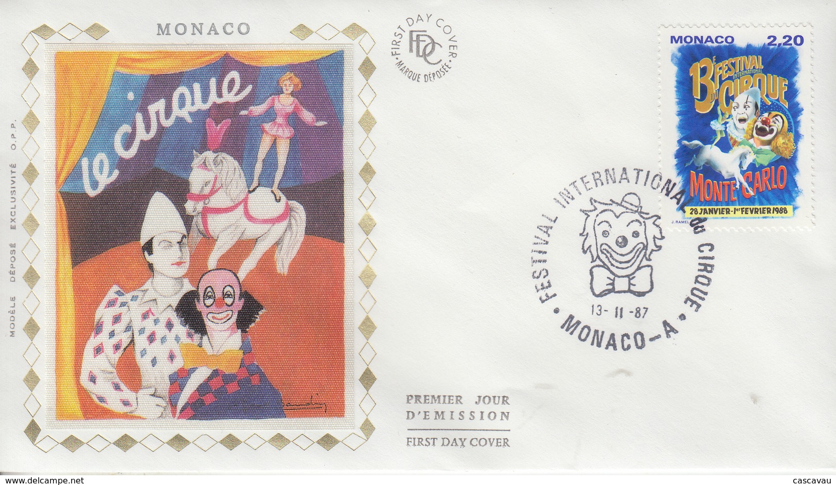 Enveloppe  FDC  1er  Jour   MONACO    13éme  FESTIVAL  INTERNATIONAL  Du  CIRQUE    1987 - Circo