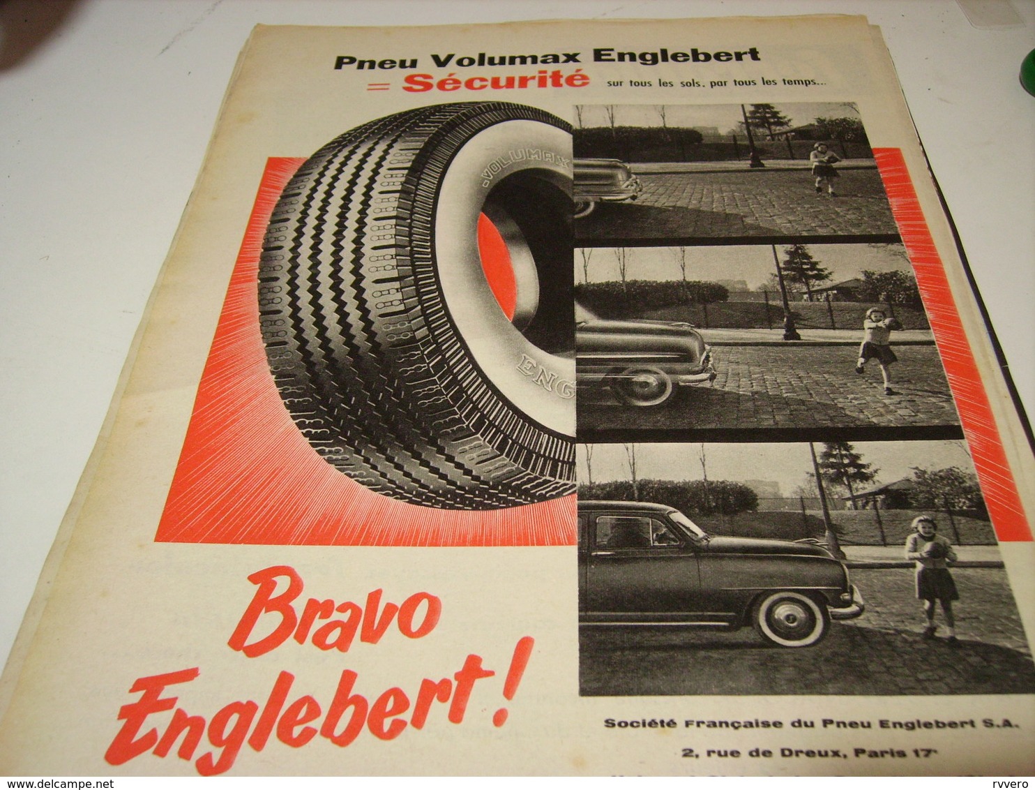 ANCIENNE PUBLICITE PNEU VOLUMAX BRAVO  ENGLEBERT 1956 - Autres & Non Classés