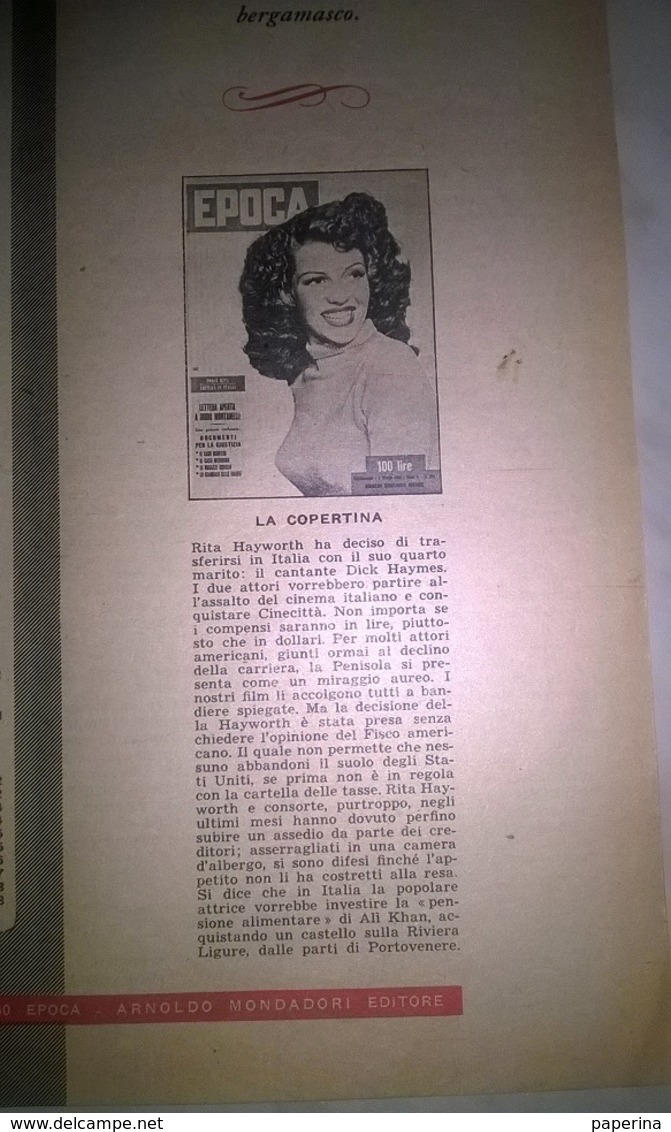 EPOCA  7/3/54 RITA HAYWORTH/ TESTIMONI DI GEOVA/ M. CAROL - Altri & Non Classificati