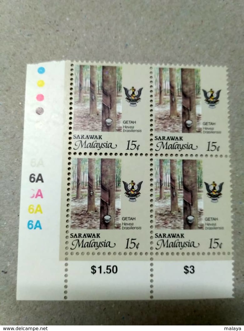 Malaysia 1986 1993 Sg258 Agricultural Agro Sarawak Corner Block 4 15c Rubber P12 Wmk Upright Mnh With Margin 6A 6A - Maleisië (1964-...)