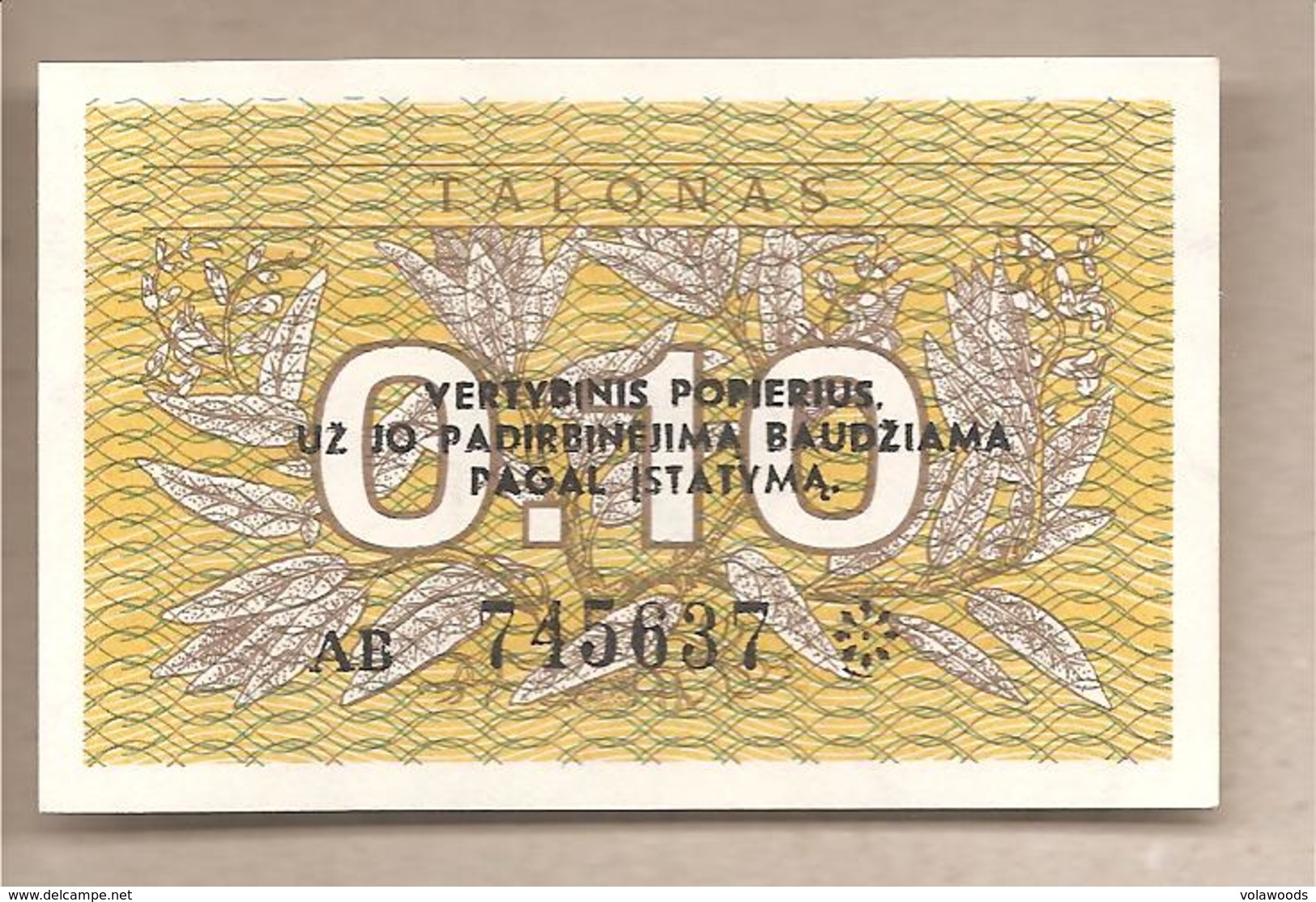 Lituania - Banconota Non Circolata FdS Da 0,10 Talonas P-29b - 1991 - Lituanie