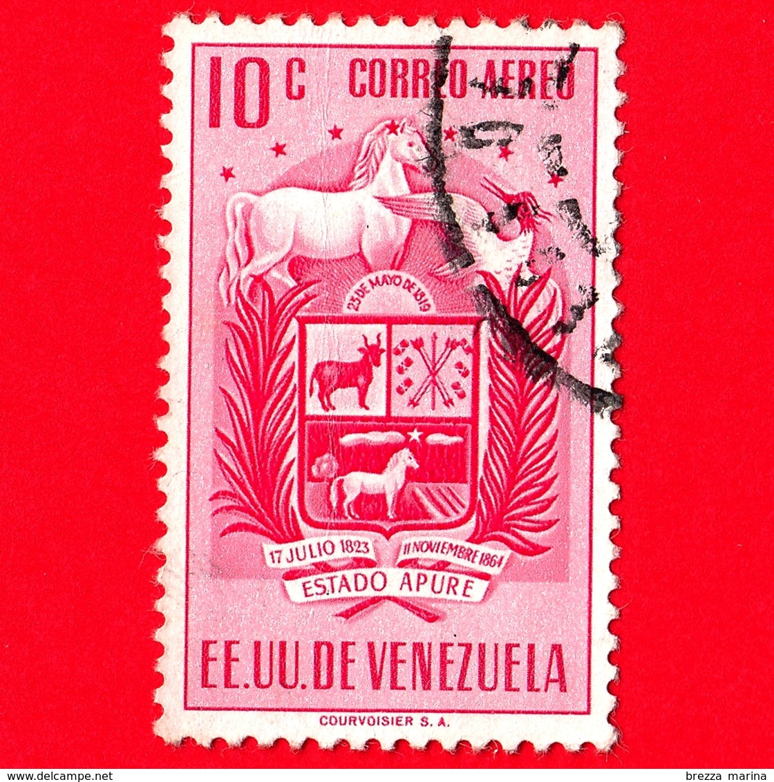 VENEZUELA - Usato - 1953 - Stemma Dello Stato Di  Apure - Arms - 10 - P. Aerea - Venezuela