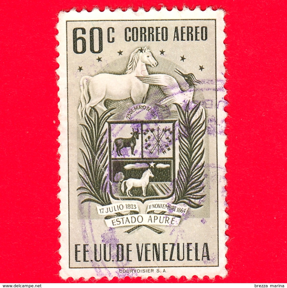 VENEZUELA - Usato - 1953 - Stemma Dello Stato Di Apure - Arms - 60 P.aerea - Venezuela
