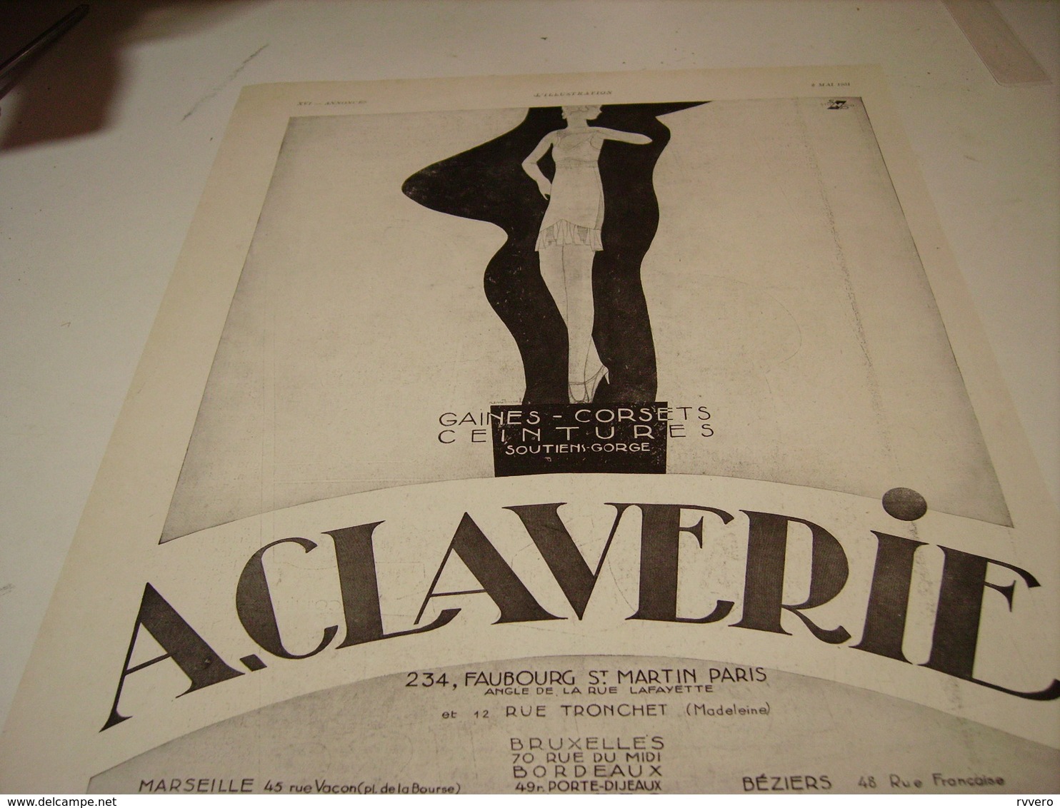 ANCIENNE PUBLICITE CORSET CEINTURE CLAVERIE  1931 - Publicités