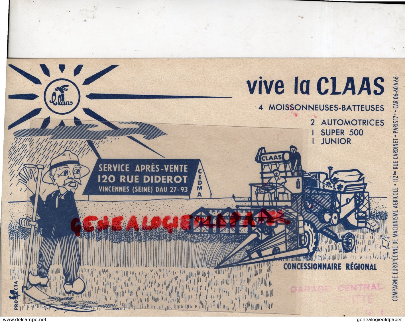 94- VINCENNES- RARE BUVARD VIVE LA CLAAS-COMPAGNIE EUROPEENNE MACHINISME AGRICOLE-MOISSONNEUSE BATTEUSE-AGRICULTURE - Farm