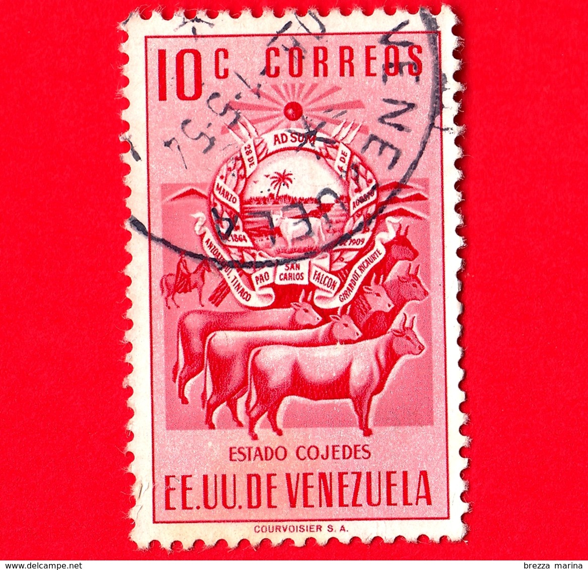 VENEZUELA - Usato - 1953 - Stemma Dello Stato Di Cojedes - Arms - Mucche - 10 - Venezuela